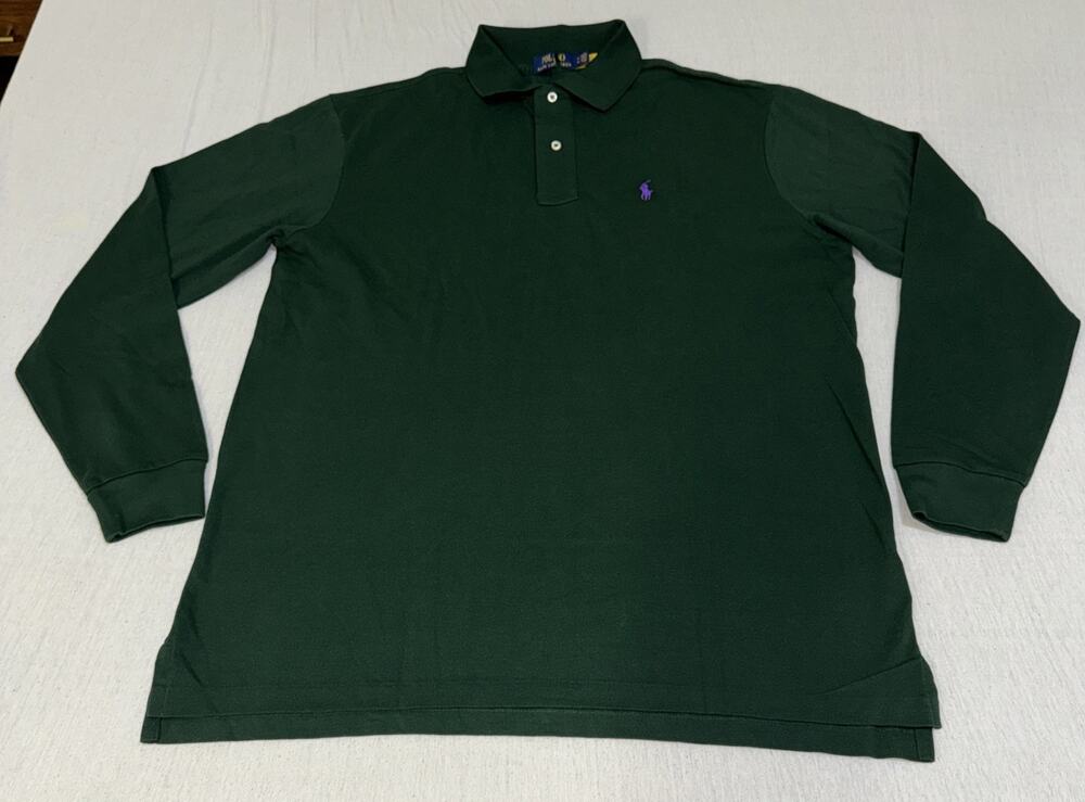 Polo Ralph Lauren Mens Sz LT Tall Green Long Sleeve Golf Polo Purple Pony NWOT